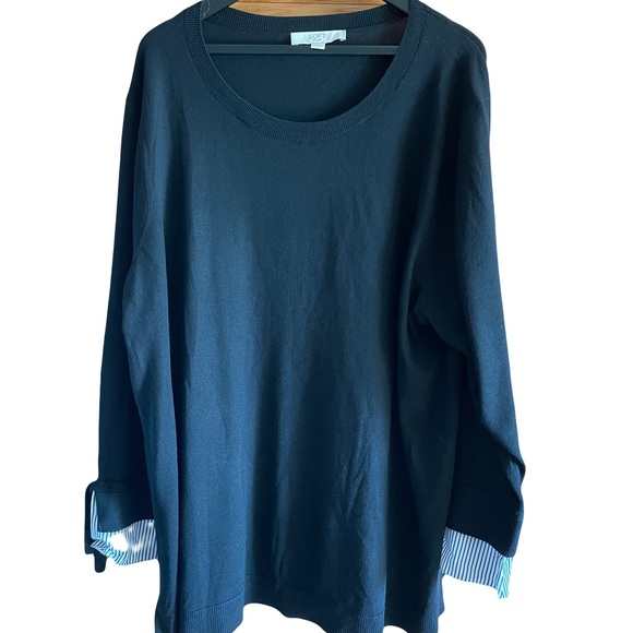 Loft PLUS Black Long Sleeve Top with Striped Cuffs(blue&white) size 24/26 - Picture 1 of 7